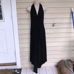 NOLA black knit halter maxi/asymmetrical hem/slit